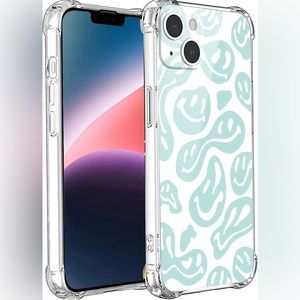 REMEK Compatible with iPhone 14 Phone Case,Blue Distorted Hippie Smile Face